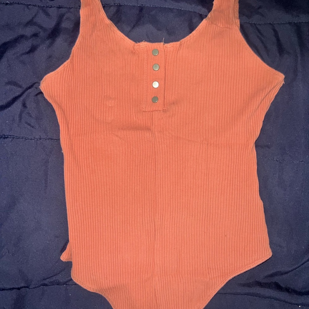 Orange Bodysuit One Piece with Scoop Neckline